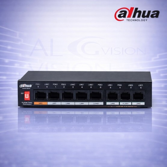 6-портов суич с 4 PoE порта, 2 uplink порта, 60W мощност, Long Range, PoE watchdog и Hi-PoE Dahua PFS3006-4ET-60-V2