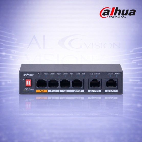 6-портов суич с 4 Gigabit PoE порта, 2 uplink порта, 60W мощност, PoE watchdog и Hi-PoE Dahua PFS3006-4GT-60-V2