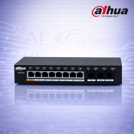 10-портов суич с 8 PoE порта, 2 Gigabit uplink порта, 96W мощност, Long Range, PoE watchdog и Hi-PoE Dahua PFS3010-8ET-96-V2