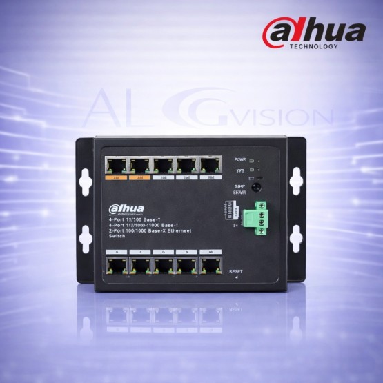 11-портов суич с 8 PoE порта, 2 Fast Ethernet uplink, 1 SFP, 96W мощност, VLAN и AI watchdog Dahua PFS3111-8ET-96-F