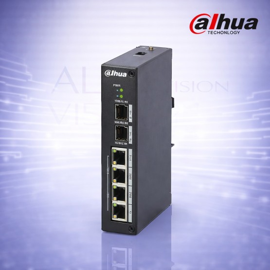 6-портов индустриален суич с 4 PoE порта, 2 SFP uplink, 120W мощност, VLAN и AI watchdog Dahua PFS4206-4P-120