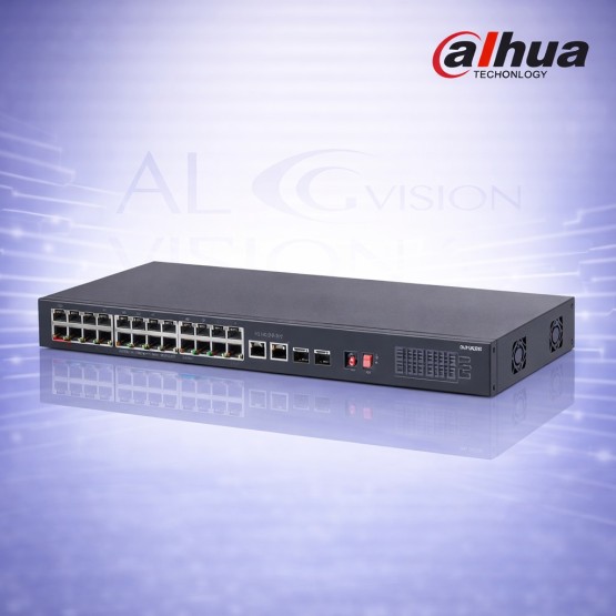 26-портов суич с 2 Gigabit uplink и 2 SFP порта, 240W мощност, Hi-PoE, VLAN и AI watchdog Dahua S3226-24ET-240