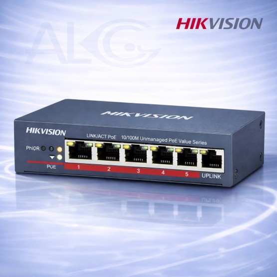 6 портов Hikvision PoE суич DS-3E0106HP-E с 4 PoE порта, Hi-PoE и 300m обхват