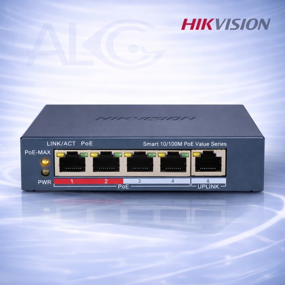 5 портов Hikvision PoE суич DS-3E1105P-EI/M V2 с 4 PoE порта, Smart функции и 300m обхват