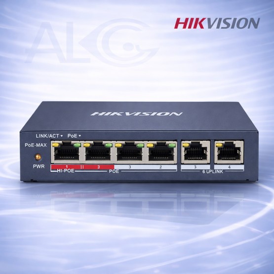 6 портов Hikvision PoE суич DS-3E1106HP-EI с 4 PoE порта, Hi-PoE и Smart функции