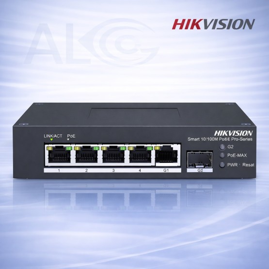 6 портов Hikvision PoE суич DS-3T1306P-SI/HS с 4 PoE порта, индустриален дизайн и Smart функции