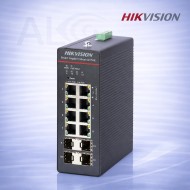 12 портов Hikvision индустриален PoE суич DS-3T1512HP-SI-8P4F (без захранващ модул) с 8 PoE порта и 4 SFP
