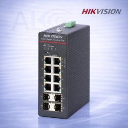 12 портов Hikvision индустриален PoE суич DS-3T1512HP-SI-8P4F (без захранващ модул) с 8 PoE порта и 4 SFP