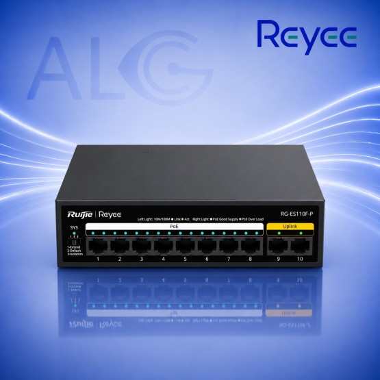 Ruijie Reyee RG-ES110F-P – 10-Портов PoE Суич с 8 PoE+ Порта, 110W PoE Бюджет и CCTV Режим