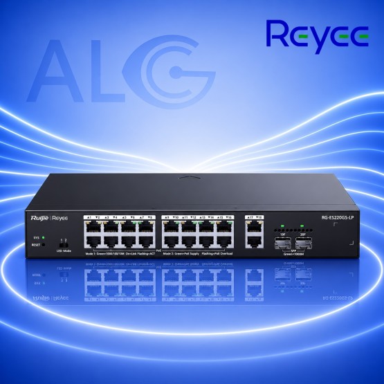 Ruijie Reyee RG-ES220GS-LP – 20-Портов Smart Cloud Managed Gigabit PoE Суич с 16 PoE+ Порта и SFP Uplink