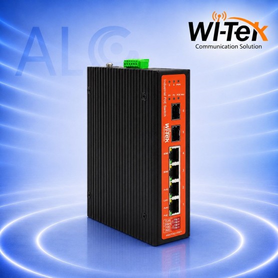 WI-TEK WI-PS306GF-I V2 – Индустриален Gigabit PoE Суич с 4 PoE Порта, 2 SFP Слота, 180W PoE Бюджет и -40°C~80°C