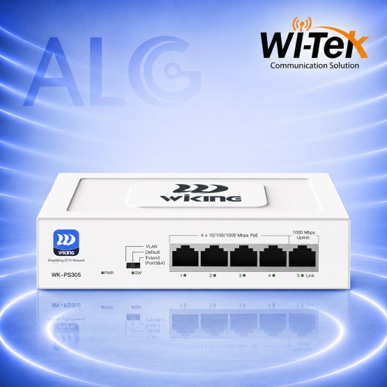 WI-TEK WK-PS305 – 5-Port Gigabit PoE+ Switch с 4 PoE Порта, VLAN, Extend 250m и PD Alive