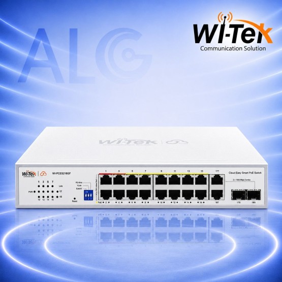 WI-TEK WI-PCES218GF – 18-Port Cloud Managed PoE Switch с 16 PoE Порта, 2 Combo SFP и 250W PoE Бюджет