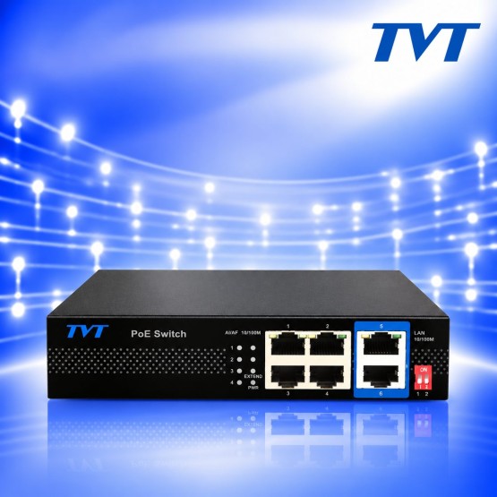 6 Портов AI PoE Суич, 4 Порта PoE и 2 Порт Uplink TVT