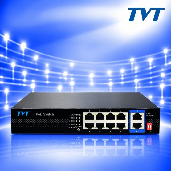 10 Портов AI PoE Суич, 8 Порта PoE и 2 Порта Uplink TVT