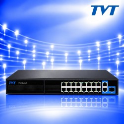 19 Портов AI PoE Суич, 16 Порта PoE, 2 Порта Gigabit Uplink и 1 Порт SFP TVT
