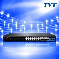 28 Портов AI PoE Суич, 24 Порта PoE, 2 Порта Gigabit Uplink и 2 Портa SFP TVT