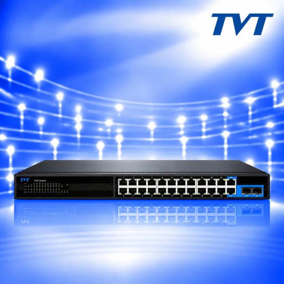 28 Портов AI PoE Суич, 24 Порта PoE, 2 Порта Gigabit Uplink и 2 Портa SFP TVT