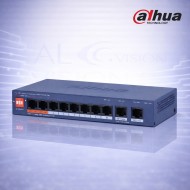 10-портов суич с 8 Gigabit PoE порта, 2 Gigabit uplink, 60W мощност, Cloud управление и PoE watchdog Dahua CS4010-8GT-60