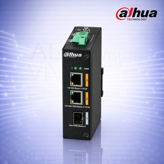3-портов суич с 2 PoE порта, 1 Gigabit uplink, 1 SFP, 60W мощност, Hi-PoE и PoE watchdog Dahua PFS3103-1GT1ET-60-V2