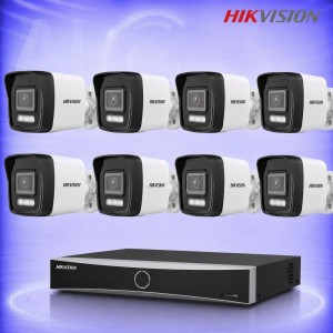4MP IP 8 Булет Камери със Smart Hybrid Light и PoE NVR Комплект за видеонаблюдение HIKVISION