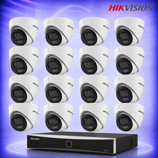 4MP IP 16 Куполни Камери със Smart Hybrid Light NVR Комплект за видеонаблюдение HIKVISION