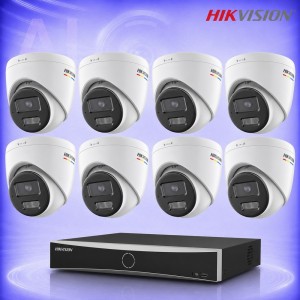 4MP IP 8 Куполни Камери с ColorVu и PoE NVR Комплект за видеонаблюдение HIKVISION