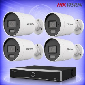 4MP IP 4 Булет Камери със Smart Hybrid Light и PoE NVR Комплект за видеонаблюдение HIKVISION