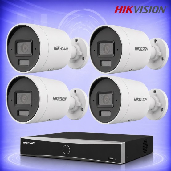4MP IP 4 Булет Камери със Smart Hybrid Light и PoE NVR Комплект за видеонаблюдение HIKVISION