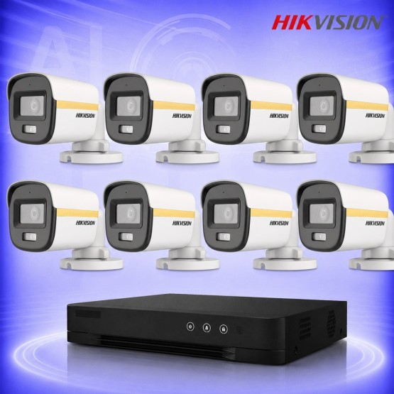 2MP ColorVu HD 8 Булет Камери с AcuSense DVR Комплект за видеонаблюдение HIKVISION