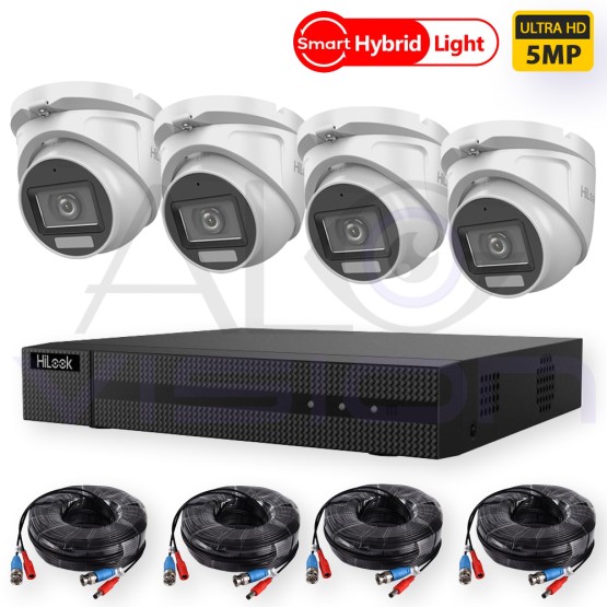 ГОТОВА СИСТЕМА за ВИДЕОНАБЛЮДЕНИЕ с 4 TURBO-HD Куполни Камери 5MP Smart Hybrid Light и Аcusense DVR 8MP