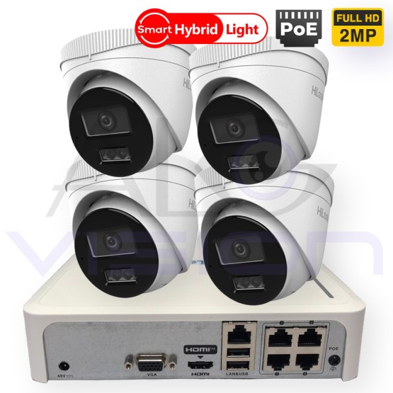 2Mpx IP PoE КОМПЛЕКТ ЗА ВИДЕОНАБЛЮДЕНИЕ с SMART HYBRID LIGHT Камери и PoE NVR 4CH