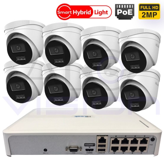 2Mpx IP PoE КОМПЛЕКТ ЗА ВИДЕОНАБЛЮДЕНИЕ с SMART HYBRID LIGHT Камери и PoE NVR 8CH