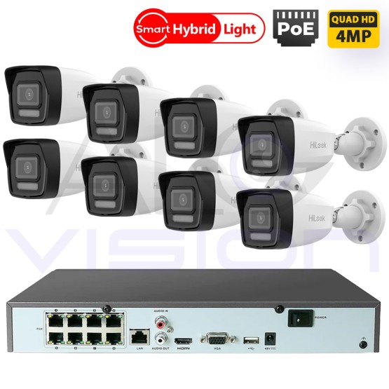 4Mpx IP PoE КОМПЛЕКТ ЗА ВИДЕОНАБЛЮДЕНИЕ с SMART HYBRID LIGHT Камери и PoE NVR 8CH