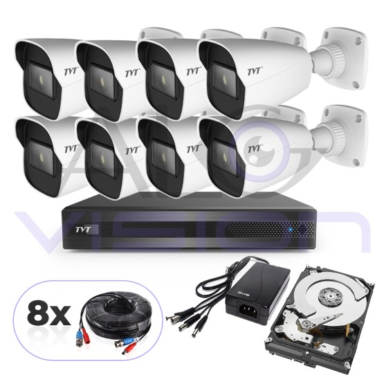 2 Mpix Пълен Комплект - 8 FULL-HD Камери 2.8mm, 30м.IR И 8 Канален DVR TVT