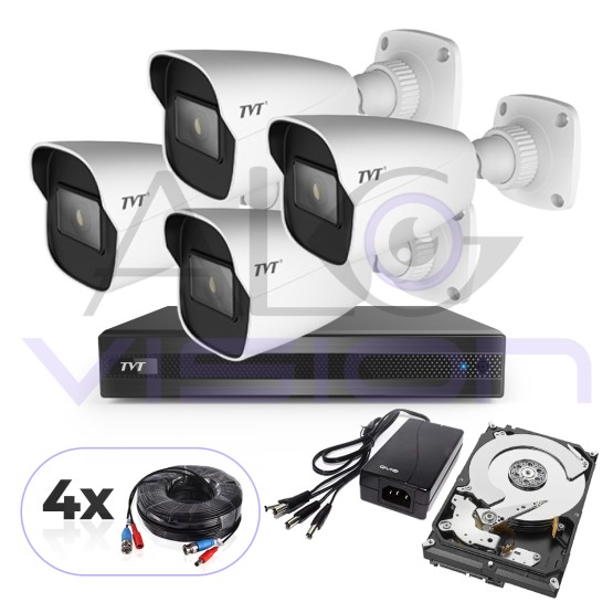2 Mpix Пълен Комплект - 4 FULL-HD Камери 2.8mm, 30м.IR И 4 Канален DVR TVT