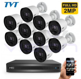 Комплект с 10 FULL-HD IR камери за външен монтаж и хибриден DVR TVT