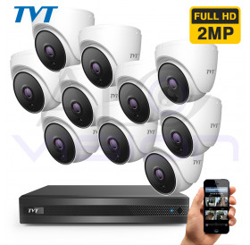 Комплект с 10 FULL-HD IR камери за вътрешен монтаж и хибриден DVR TVT