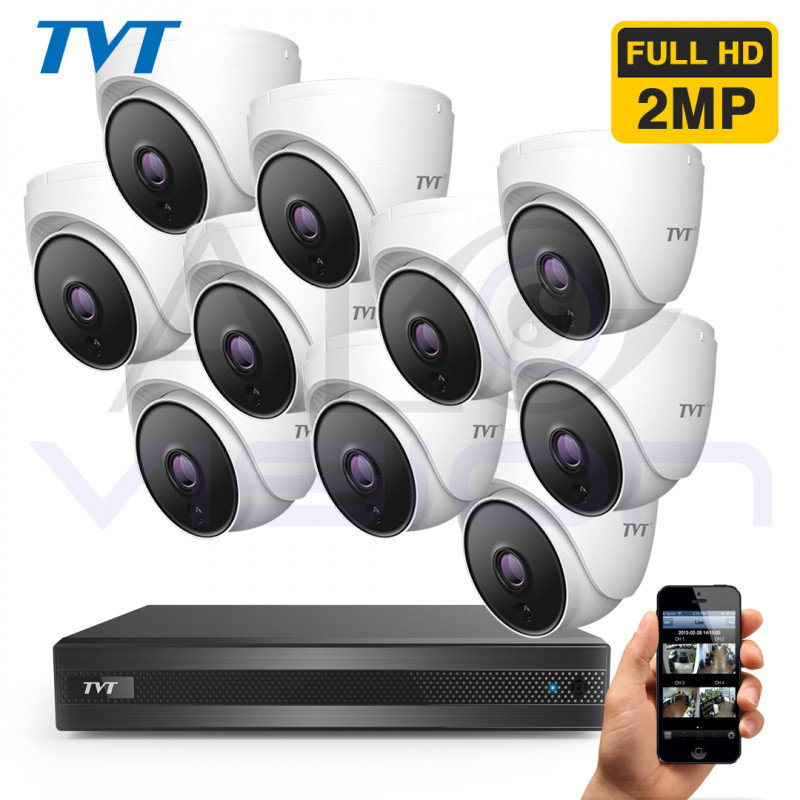 Комплект с 10 FULL-HD IR камери за вътрешен монтаж и хибриден DVR TVT