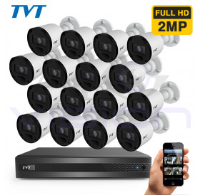 Комплект с 16 FULL-HD IR камери за външен монтаж и хибриден DVR TVT