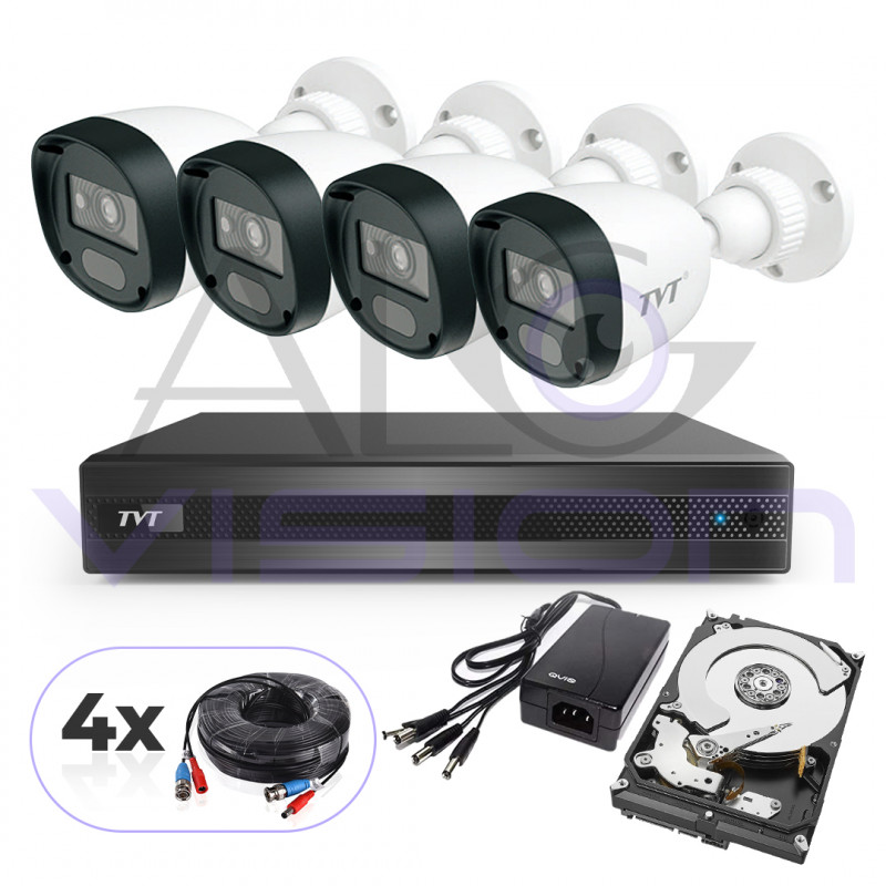 Пълен Комплект С 4 FULL-HD IR Камери За Външен Монтаж И Хибриден DVR TVT