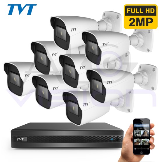 2 Mpix система - 8 FULL-HD камери 2.8mm, 30м.IR и 8 канален DVR TVT