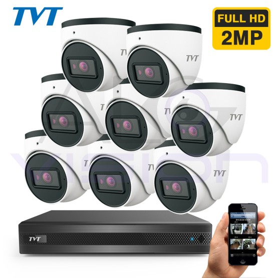8 камери 2MP- FULL HD - професионална система за видеонаблюдение TVT