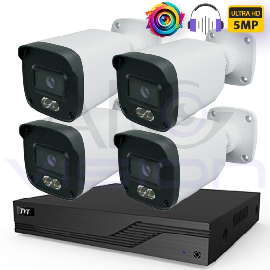 5MP FULL COLOR Комплект За Видеонаблюдение С Цветно Нощно Виждане и 8MP DVR 4CH