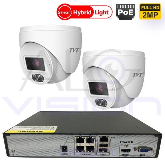 IP PoE 2MPX DUAL LIGHT ЦИФРОВА СИСТЕМА С КУПОЛНИ КАМЕРИ TVT 2CH