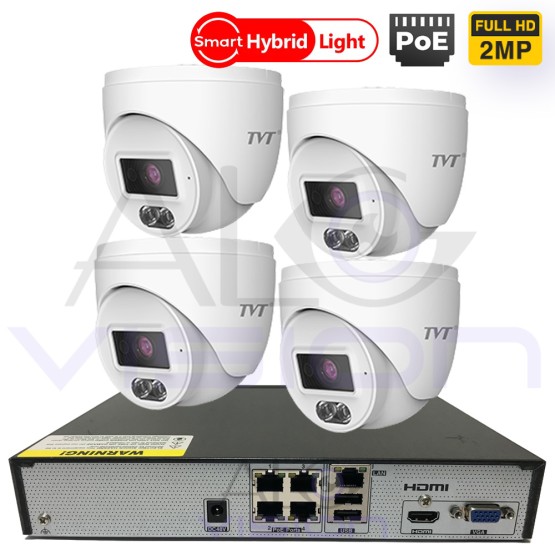 IP PoE 2MPX DUAL LIGHT ЦИФРОВА СИСТЕМА С КУПОЛНИ КАМЕРИ TVT 4CH