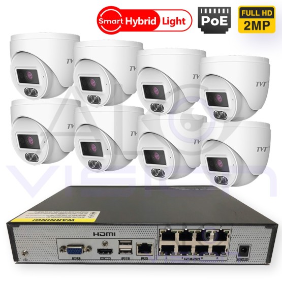 IP PoE 2MPX DUAL LIGHT ЦИФРОВА СИСТЕМА С КУПОЛНИ КАМЕРИ TVT 8CH