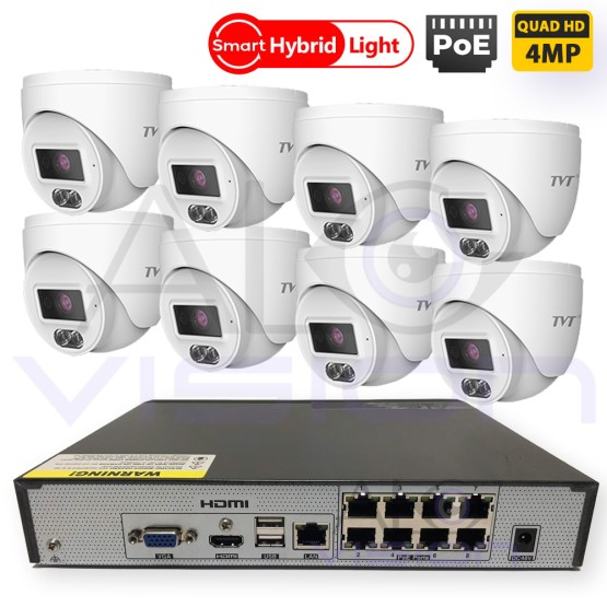 IP PoE 4MPX DUAL LIGHT ЦИФРОВА СИСТЕМА С КУПОЛНИ КАМЕРИ TVT 8CH