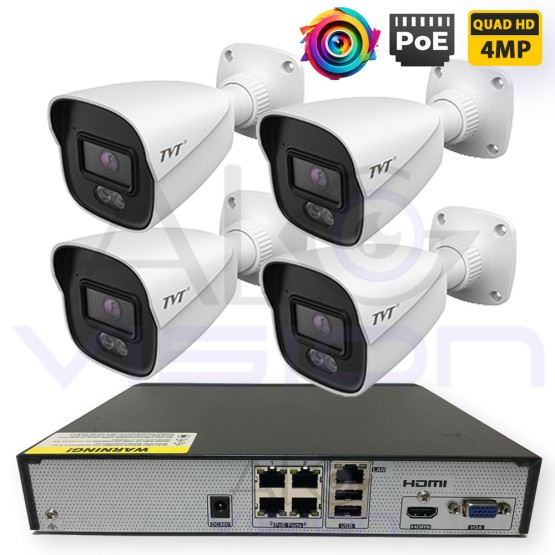 IP POE 4MPX DUAL LIGHT ЦИФРОВ КОМПЛЕКТ С 4 КАМЕРИ С 40 МЕТРА НОЩНО ВИЖДАНЕ TVT