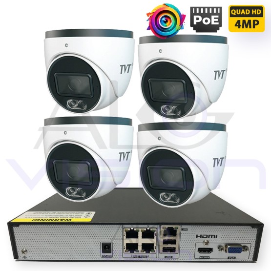 IP POE 4MPX DUAL LIGHT ЦИФРОВ КОМПЛЕКТ С 4 КАМЕРИ С 40 МЕТРА НОЩНО ВИЖДАНЕ TVT